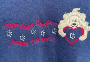 VTG Vintage Dog Sweatshirt Blue Red Patch Jeweled Grandma Large thumbnail 8