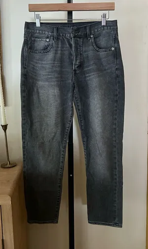 American‎ Eagle Hi-Rise Girlfriend Jeans Button Fly Charcoal Black Size 4 Short thumbnail 1