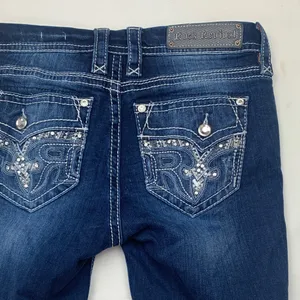 Rock Revival 28 Sundee mid rise boot cut Dark Blue denim Jeans western chunky thumbnail 2