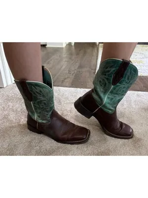 Ariat Cattle Drive Cowboy Boots Cowgirl Western Leather Brown/Teal Women's 8.5 B thumbnail 11