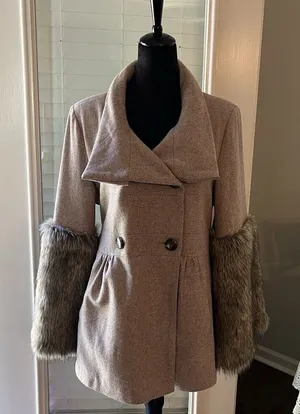 Jade Melody Tam‎ Peacoat Large Wool Blend Faux Fur thumbnail 1