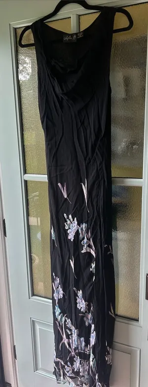 Vintage 1900’s Lola P. Black Beaded Floral Maxi Dress - Sleeveless | Size Large thumbnail 1