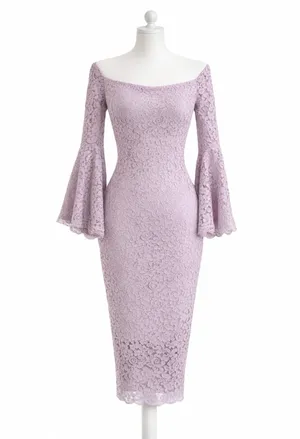 Bardot Solange Lilac Lace Midi Dress Off Shoulder Bell Sleeve NWT Size 4 thumbnail 2