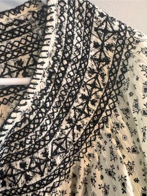 Madewell XS Embroidered Boho Peasant Blouse Cream‎ Black thumbnail 4