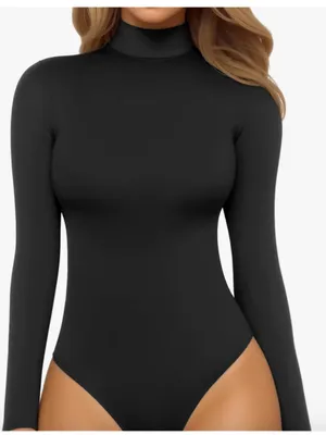 Mangopop Black Long Sleeve Mock Neck Turtleneck Bodysuit Size Medium thumbnail 1