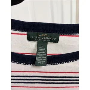 Lauren Ralph Lauren Striped Boat Neck Womens Size L White Red Navy Cotton Top thumbnail 3
