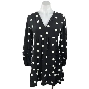 Zara Women's Black White Polka Dot V-Neck Long Sleeve A-Line Mini Dress Size L thumbnail 5
