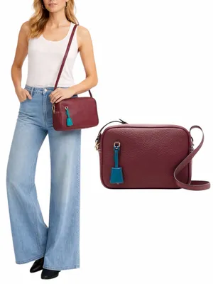 J. Crew Signet Pebble Leather Crossbody Camera Bag Burgundy Red thumbnail 2