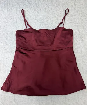 Wild Fable‎ Burgundy Satin Babydoll Camisole Top Rhinestone Straps Small NWT thumbnail 1