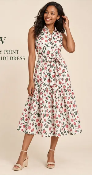 J.Crew Strawberry Print Collared Midi Dress Belted Size 10 thumbnail 1