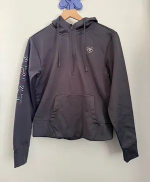 Ariat Tek Women’s Small 1/4 Zip Hoodie Drawstring Grey Outdoor Active Logo thumbnail 1