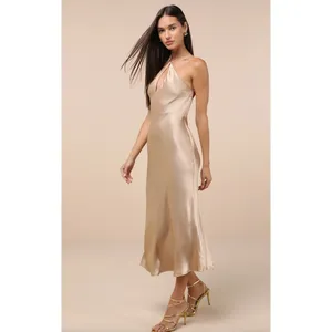 Lulus Sleek and Sweet Champagne Satin Cutout Backless Slip Midi Dress XL NWT thumbnail 4