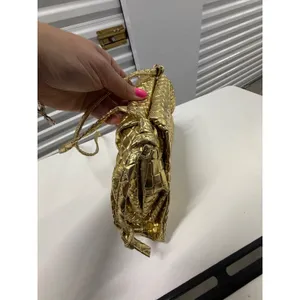 Suanni Metallic Gold Woven Intrecciato Clutch Crossbody Bag Evening Purse thumbnail 2