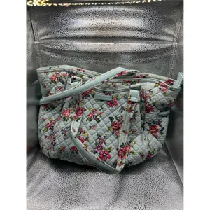 Vera Bradley Quilted Cotton Tote Bag Light Blue Floral Shoulder Bag Handbag thumbnail 2