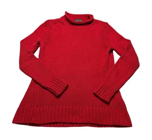 ✨🧶 Vintage J. CREW Roll Neck Knit Sweater Red Cotton Pullover Women’s Size S 🧶✨ thumbnail 1