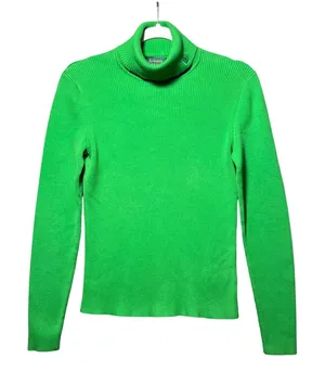 Vintage Lauren Ralph Lauren Green Ribbed Cotton Turtleneck Sweater‎ LRL Logo M thumbnail 1