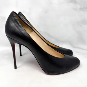Christian Louboutin Vintage Y2K Yousra 100 Leather Notched Vamp Pump Heels Black thumbnail 2