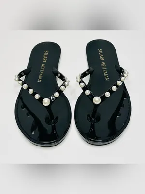 Stuart Weitzman Goldie Black Shiny Jelly Flip Flop Sandal Shoe NWOB thumbnail 5