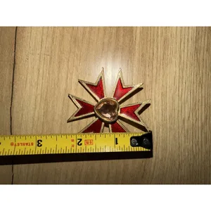 Vintage Gold Tone Maltese Cross Brooch Red and Gold Yellow Heart thumbnail 3