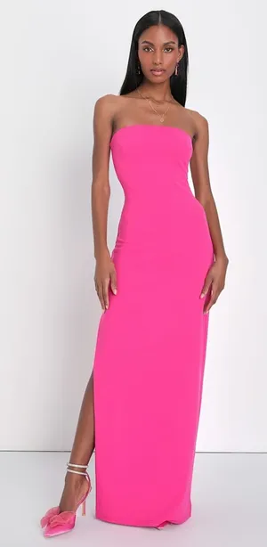 NWT Lulus Elaborate Excellence Hot Pink Strapless Bodycon Maxi Dress Party Sz S thumbnail 1