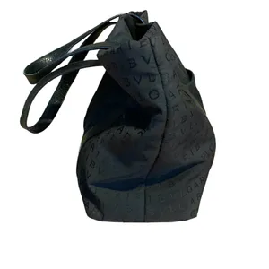 Bvlgari "Logo Mania" Black Signature Print Canvas Tote Bag With Leather Trim thumbnail 9
