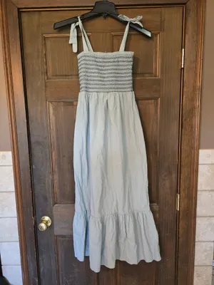 Cotton On Light Blue Smocked Midi Dress with Tie Shoulders thumbnail 2