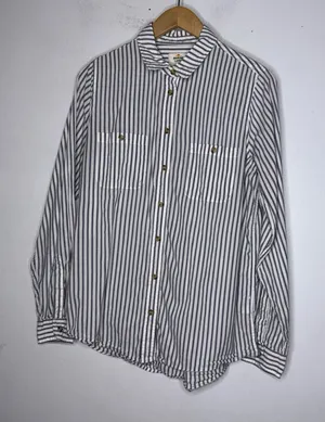 Marine Layer White Grey Stripe‎ Collar Long Sleeve Cotton Rayon Button Down M thumbnail 1