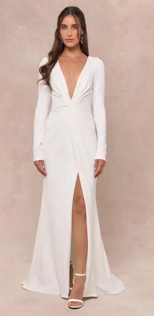 Lulus Stunning Romance White Long Sleeve Mermaid Wedding Maxi Dress Size XL NWT thumbnail 1
