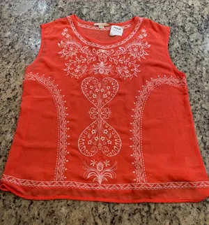 Embroidered Coral Sleeveless Tank Top thumbnail 1