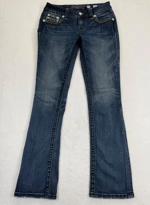 Miss Me Mid-Rise Slim Boot Dark Wash Embellished Jeans MP7697SB5V Size‎ 27 thumbnail 1