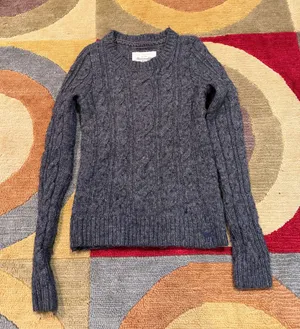 Abercrombie & Fitch Moose Y2K Vintage Grey Cable Knit Sweater Slim Fit Small thumbnail 1