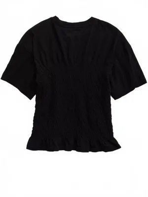 AE Aerie Smocked T-Shirt American Eagle NWT True Black Large thumbnail 4