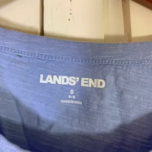 Lands End Womens Light Blue Slub Cotton Cuffed Short Sleeve Crewneck Tee S 6-8 thumbnail 2