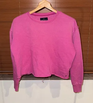 American Eagle Distressed Crewneck Crop Sweatshirt - Pink thumbnail 1