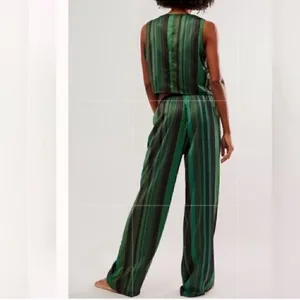 Plush Revolve Striped Green & Black Pants Vest Set(Size Small) thumbnail 2