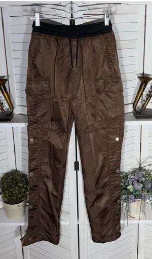 Vintage Y2K brown cargo pants satin look waterproof snap punk whimsigoth alt S thumbnail 1