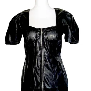 NWT Blashe Faux Vegan Leather Zipper Front Bustier Mini Dress Black thumbnail 3