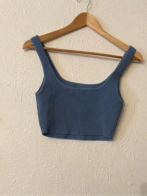 Babaton Ribbed Square-Neck Crop Tank Blue Small thumbnail 2
