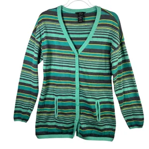 Oakley Y2K Stripe Cardigan Aqua Gray‎ Indie Grunge Soft Girl Sweater Mallcore S thumbnail 1