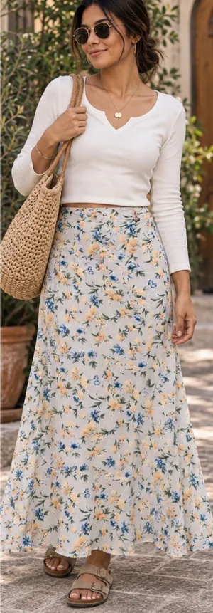 New American Eagle Cottage Floral High Rise Maxi Skirt Multi Womens Sz XS thumbnail 1