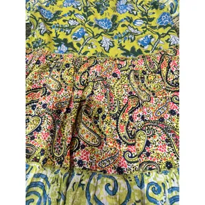 Dress Addict XS Tiered Cotton Mini Dress Green Floral Paisley Swirl Boho Tunic thumbnail 6