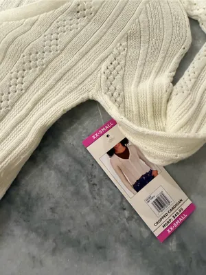 NWT Aeropostale Size XXS Ivory Pointelle Knit Cropped Stretch Lace Cardigan Y2K thumbnail 8