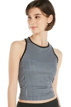 AVIA Gingham Court Bra Tank Top Black White Racerback thumbnail 1