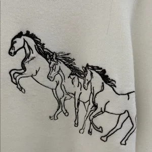 Philosophy White Crewneck Sweater with chocolate brown Horse Embroidery thumbnail 5