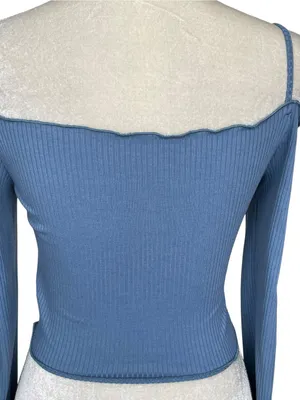Dazy Cold Shoulder Ruched Front Crop Top Women’s Size S Lettuce Edges thumbnail 4