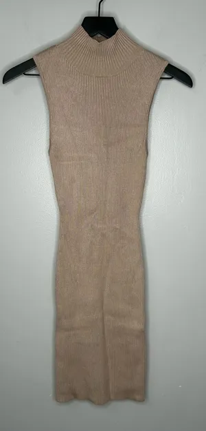 White Fox Beige Ribbed Bodycon Midi Dress Size XS thumbnail 1
