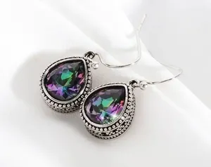Antique Silver Crystal Droplet Earrings thumbnail 3