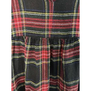 Zara Basic Women Small Red Black Plaid Ruffle V-Neck Babydoll Tunic Dress‎ thumbnail 3