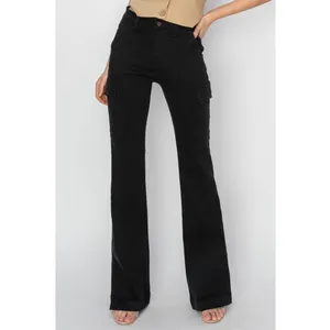 RISEN High Rise Side Slit Cargo‎ Bootcut Black Jeans - RDP5649 - Size 15/32 623 thumbnail 4