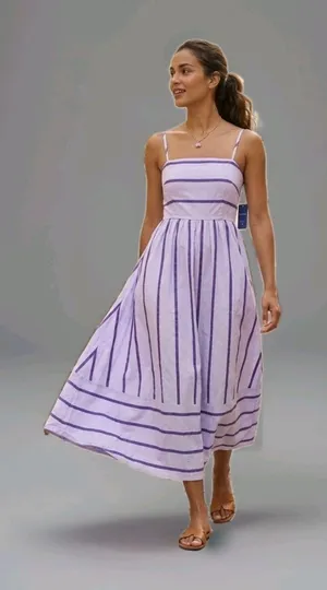 ChouYatou Purple Stripe Maxi Sundress NEW Women Size Medium As Seen On tiktok thumbnail 1
